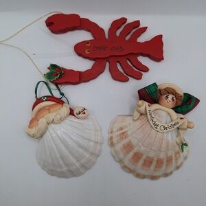 Lot of 3 Vintage Nantucket Cape Cod Christmas Ornaments Shells‎ Lobster Nautical